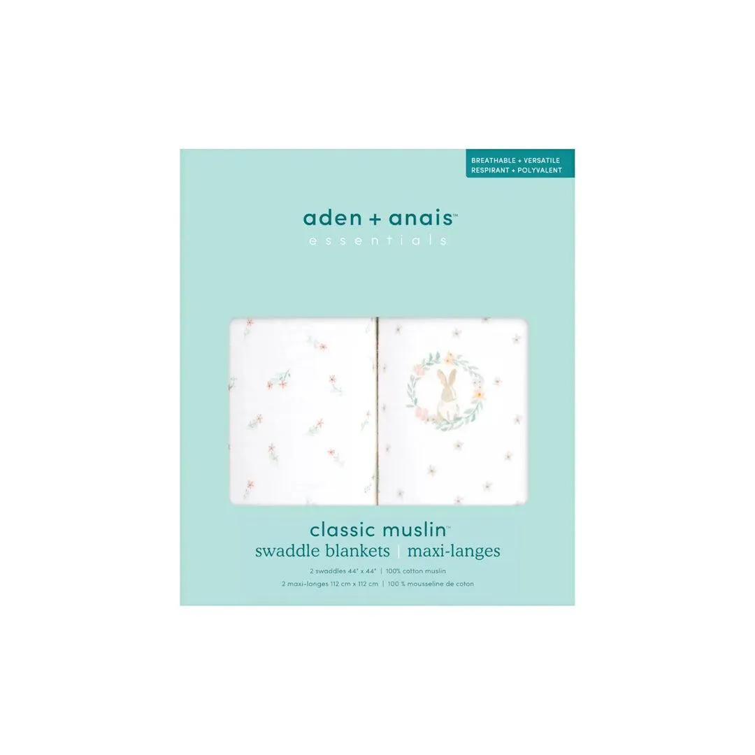 aden   anais Essentials Cotton Muslin 2 Pack Swaddle Blanket - Blushing Bunnies