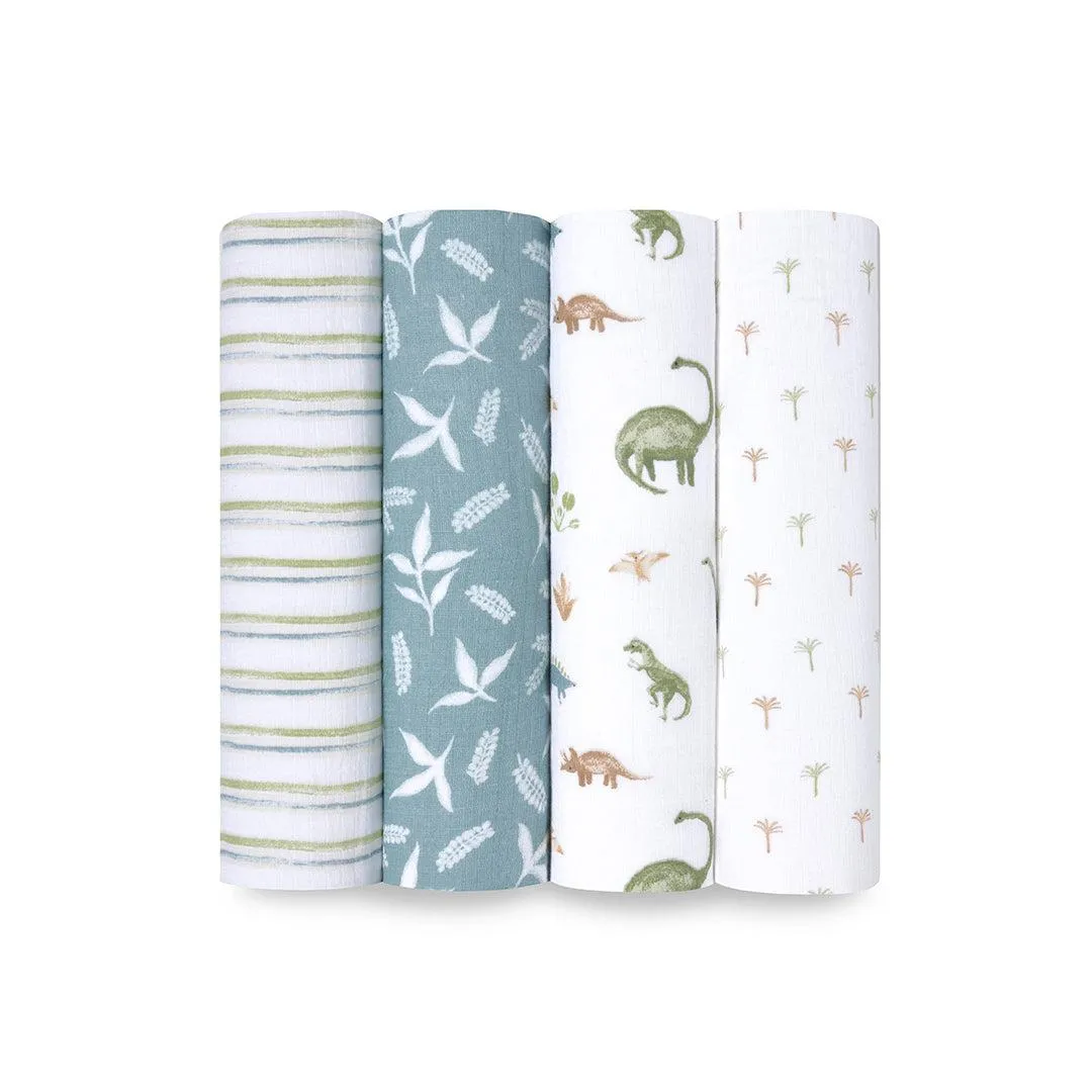 aden   anais Essentials Cotton Muslin Swaddle Blanket - 4 Pack - Dino Jungle