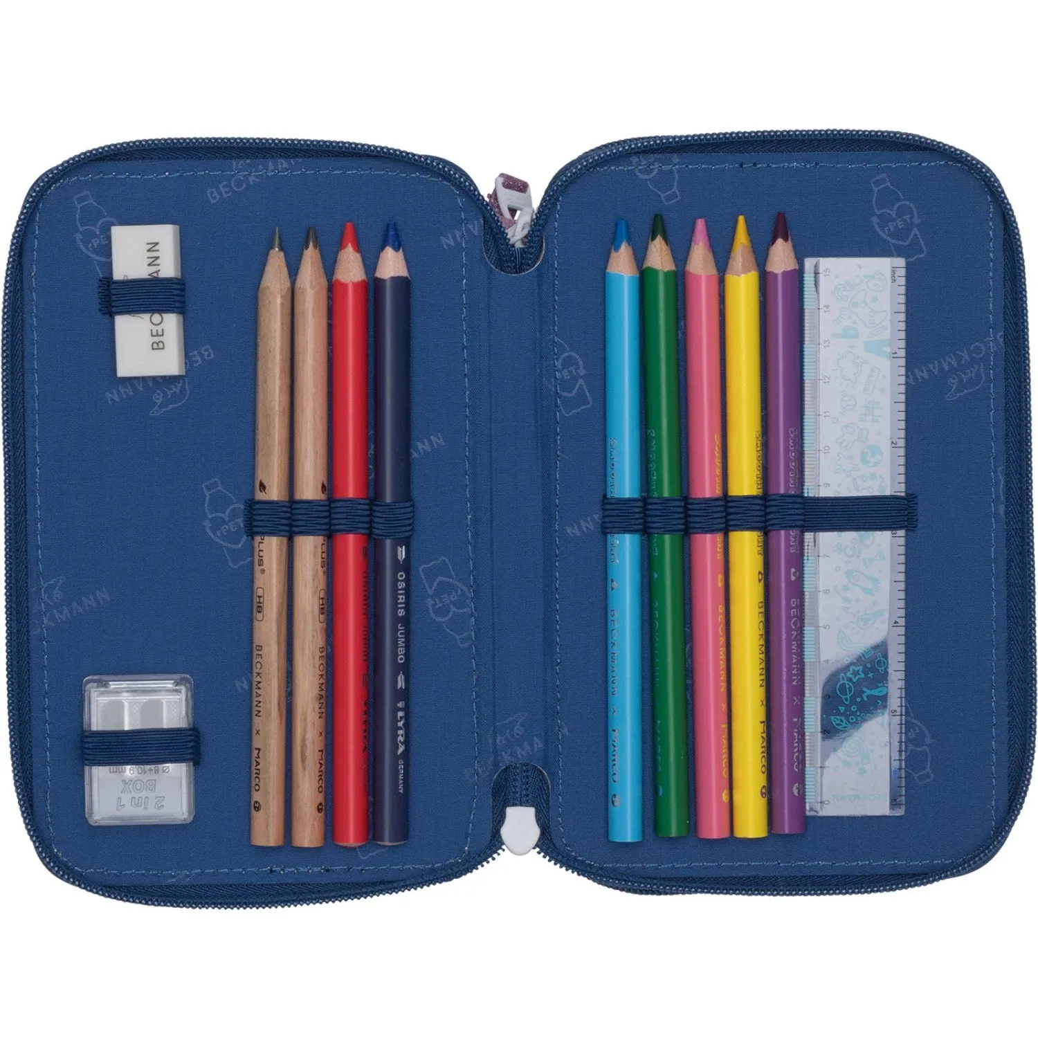 Beckmann Cheeta Tre-lags Pencil Case M/Indhold