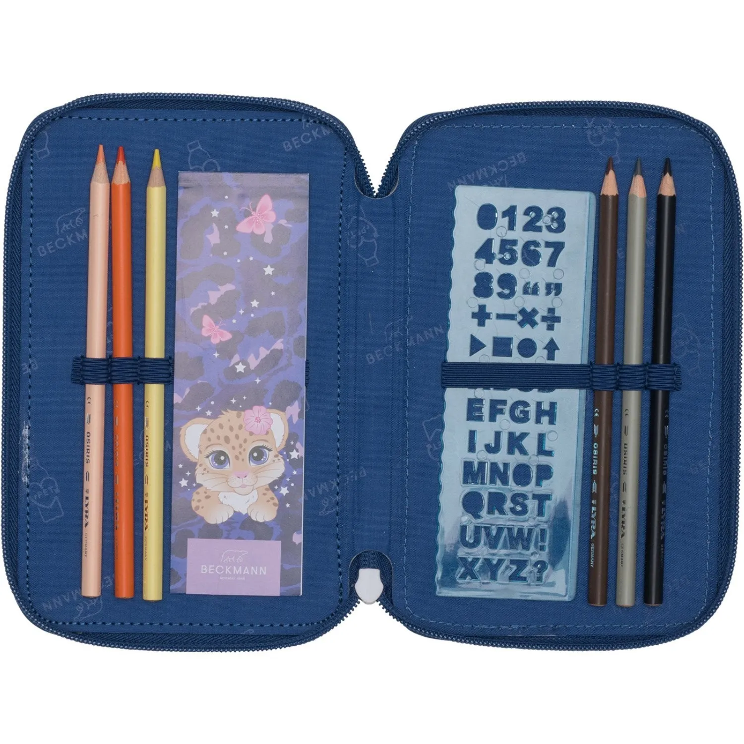 Beckmann Cheeta Tre-lags Pencil Case M/Indhold