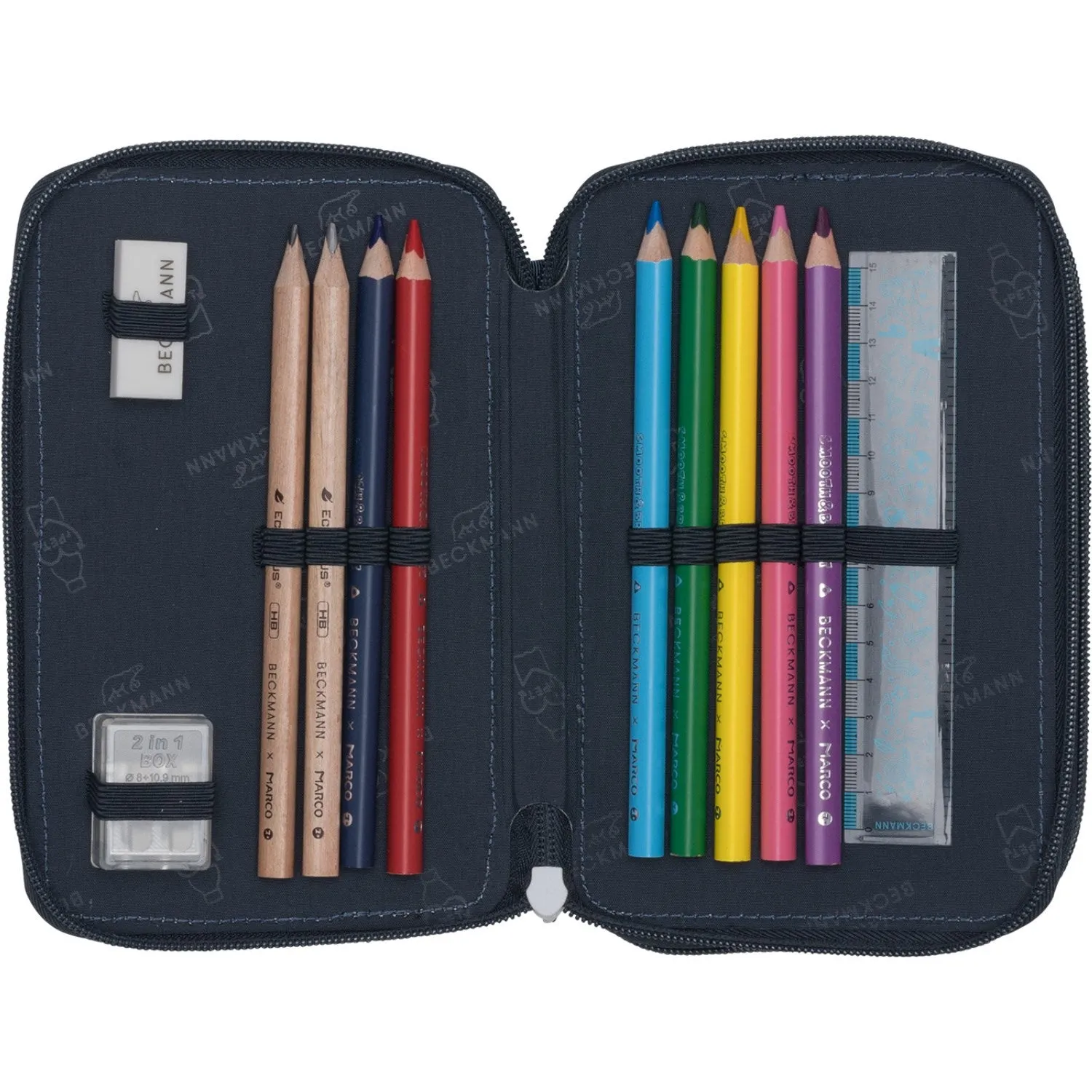 Beckmann Tech Rex Tre-lags Pencil Case M/Indhold