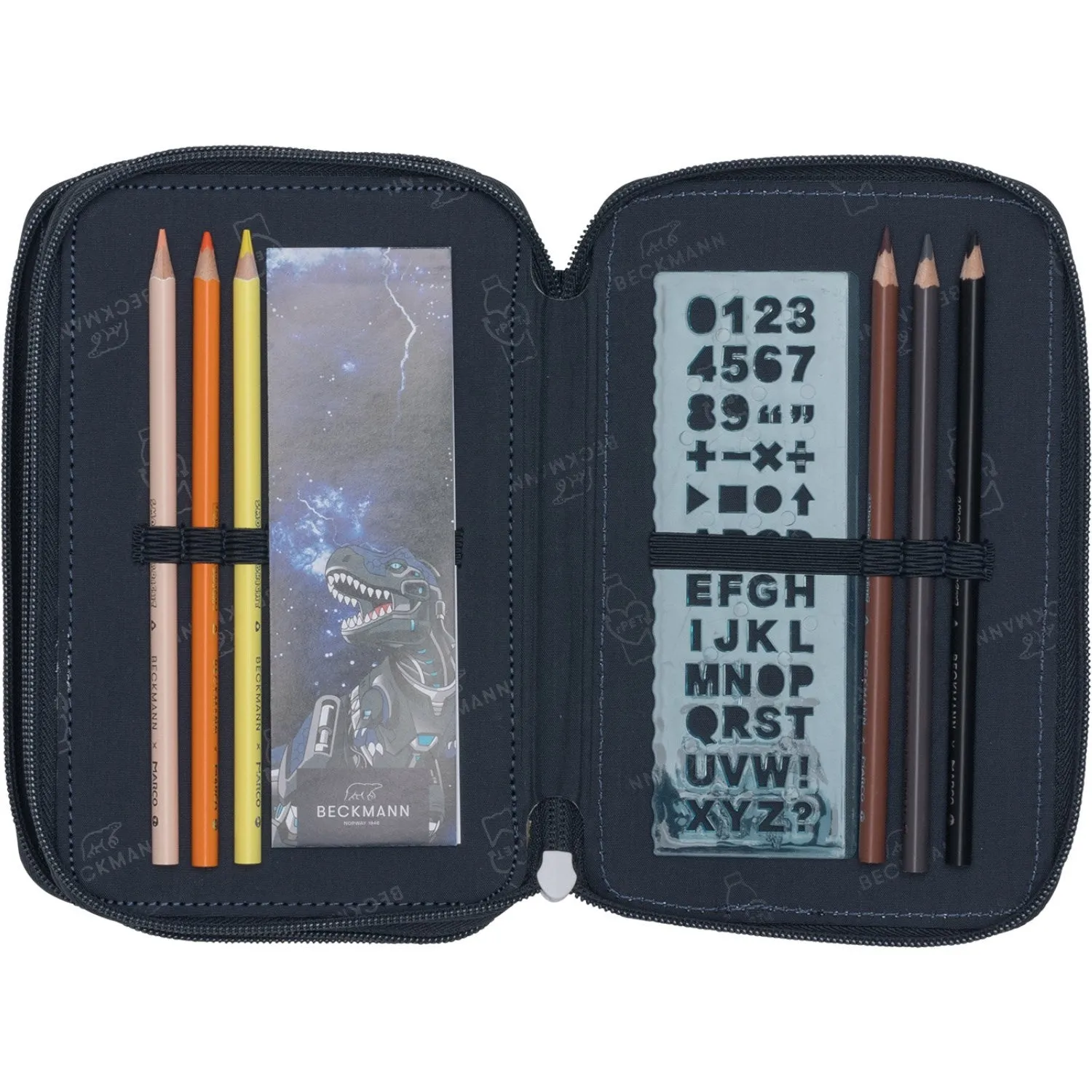 Beckmann Tech Rex Tre-lags Pencil Case M/Indhold