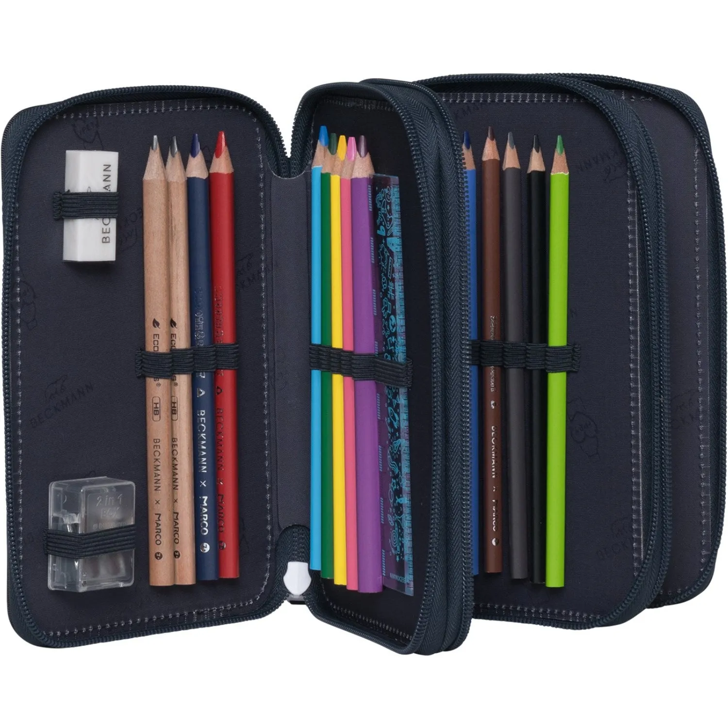 Beckmann Tech Rex Tre-lags Pencil Case M/Indhold