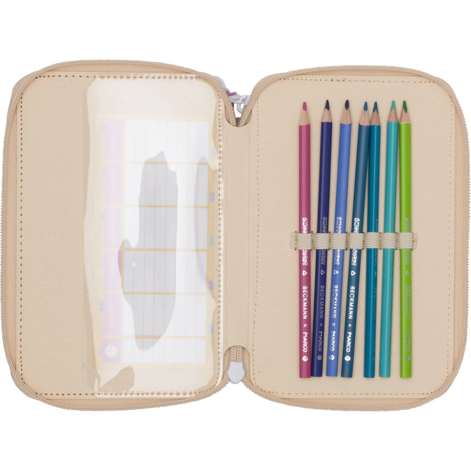 Beckmann Yellow Heart Tre-lags Pencil Case M/Indhold