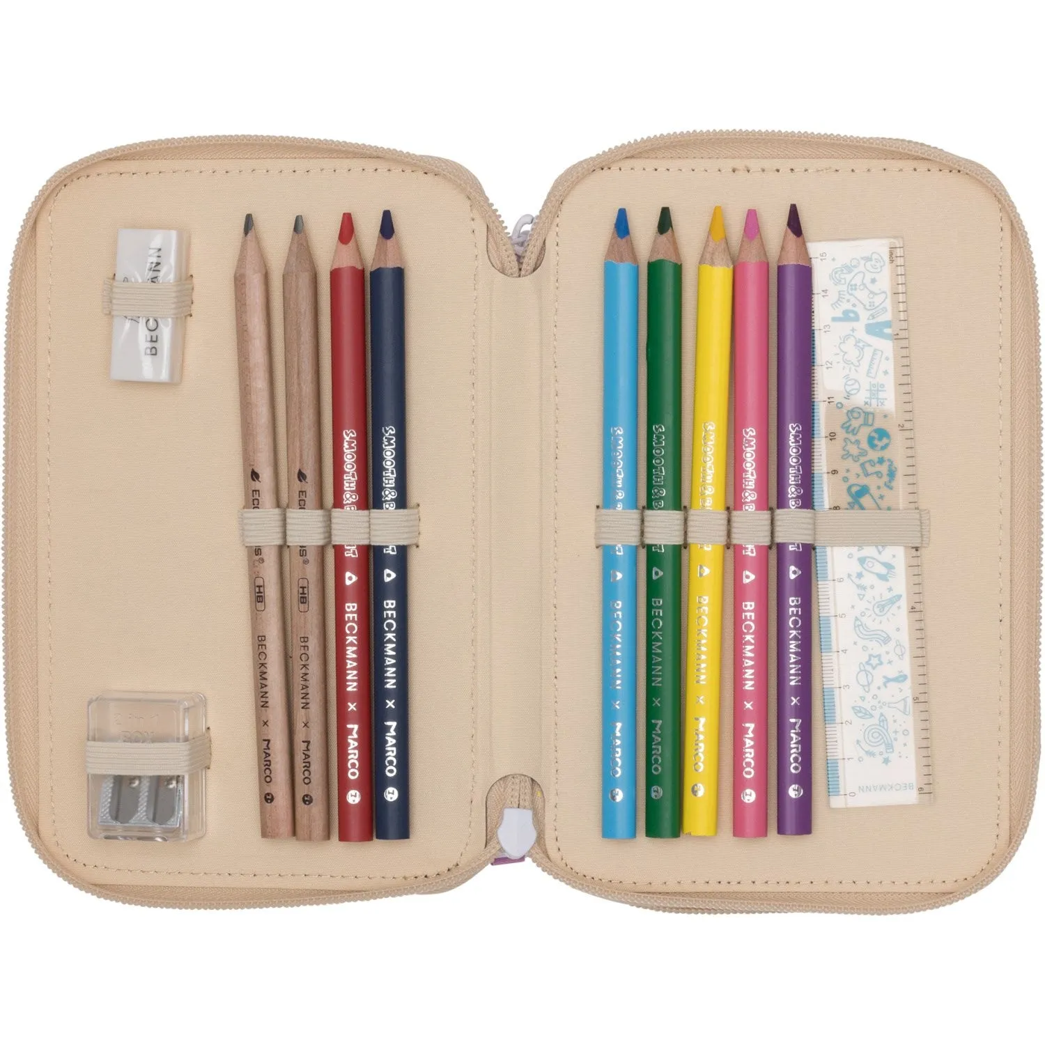 Beckmann Yellow Heart Tre-lags Pencil Case M/Indhold
