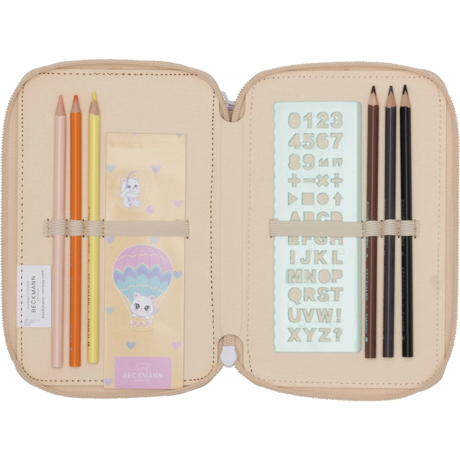 Beckmann Yellow Heart Tre-lags Pencil Case M/Indhold