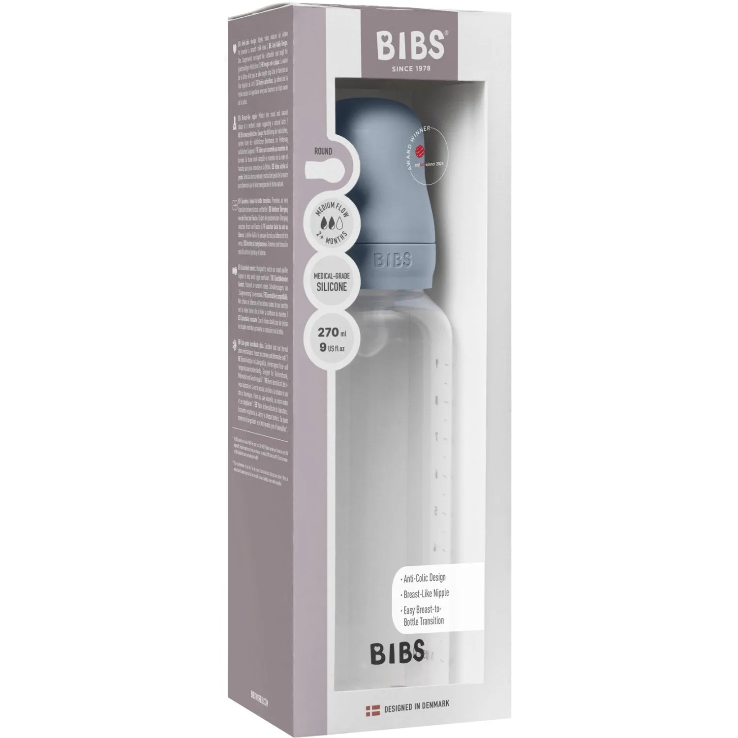 Bibs Baby Blue Bibs Baby Bottle Round Silicone 1 Pack 270 ml Medium Flow