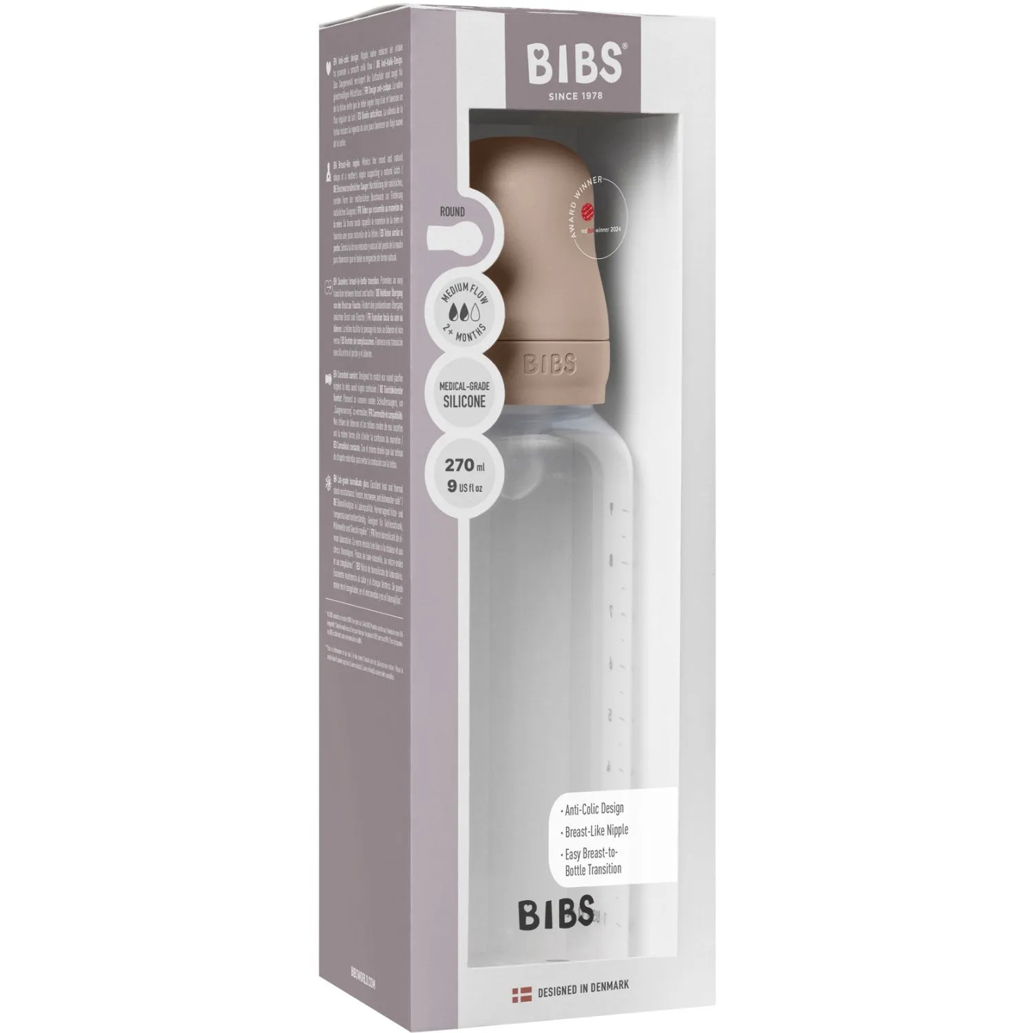 Bibs Blush Bibs Baby Bottle Round Silicone 1 Pack 270 ml Medium Flow