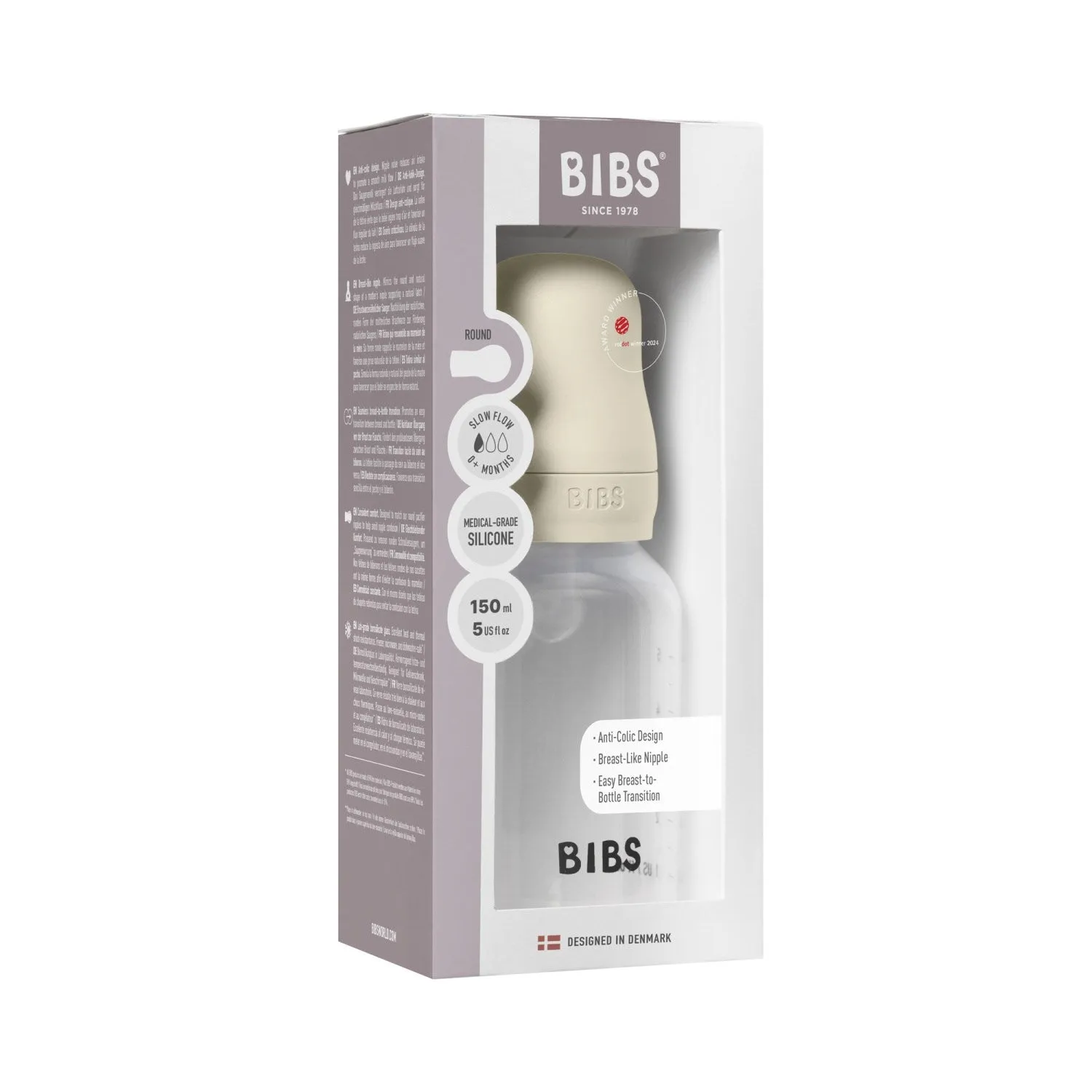 Bibs Ivory Bibs Baby Bottle Round Silicone 1 Pack 150 ml Slow Flow