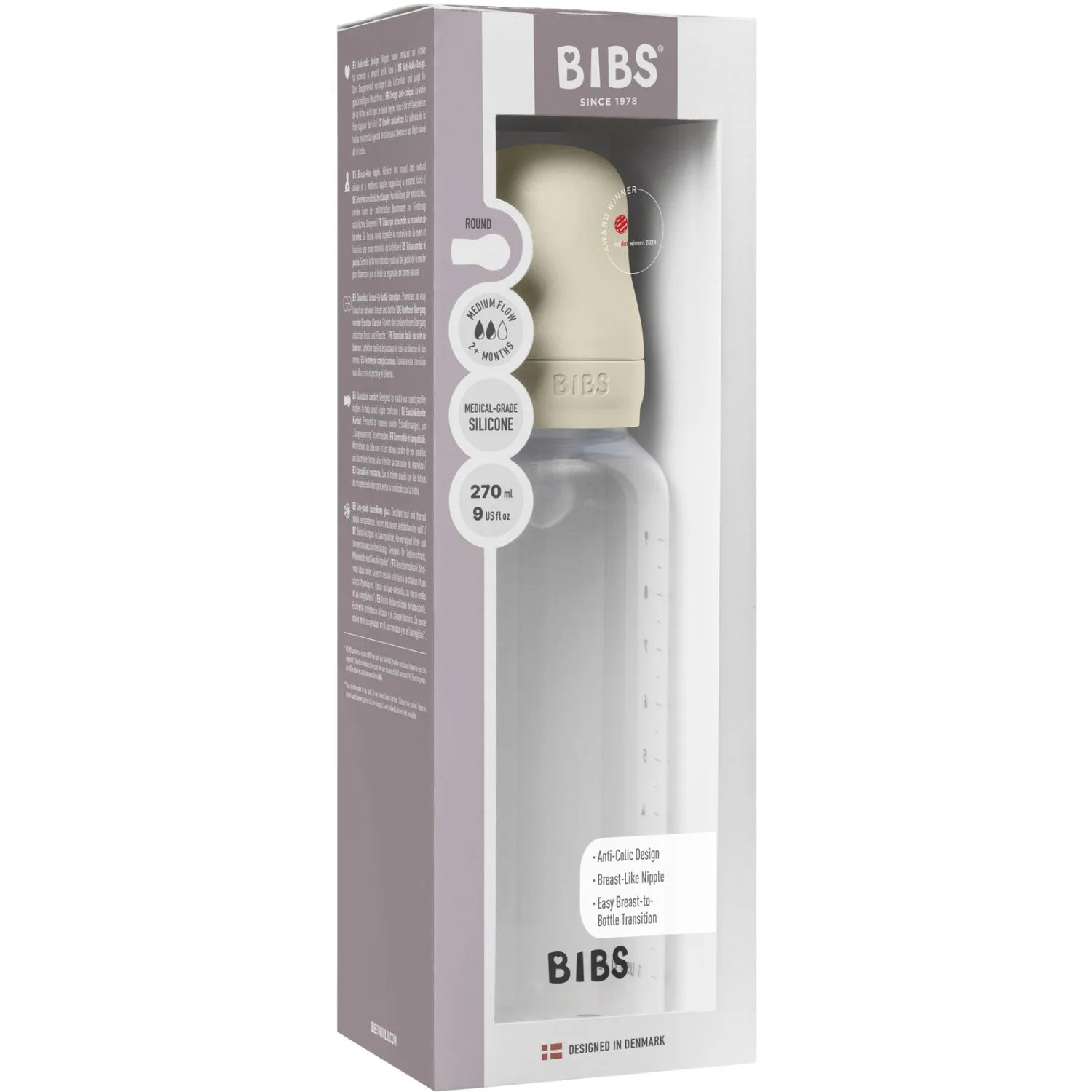 Bibs Ivory Bibs Baby Bottle Round Silicone 1 Pack 270 ml Medium Flow