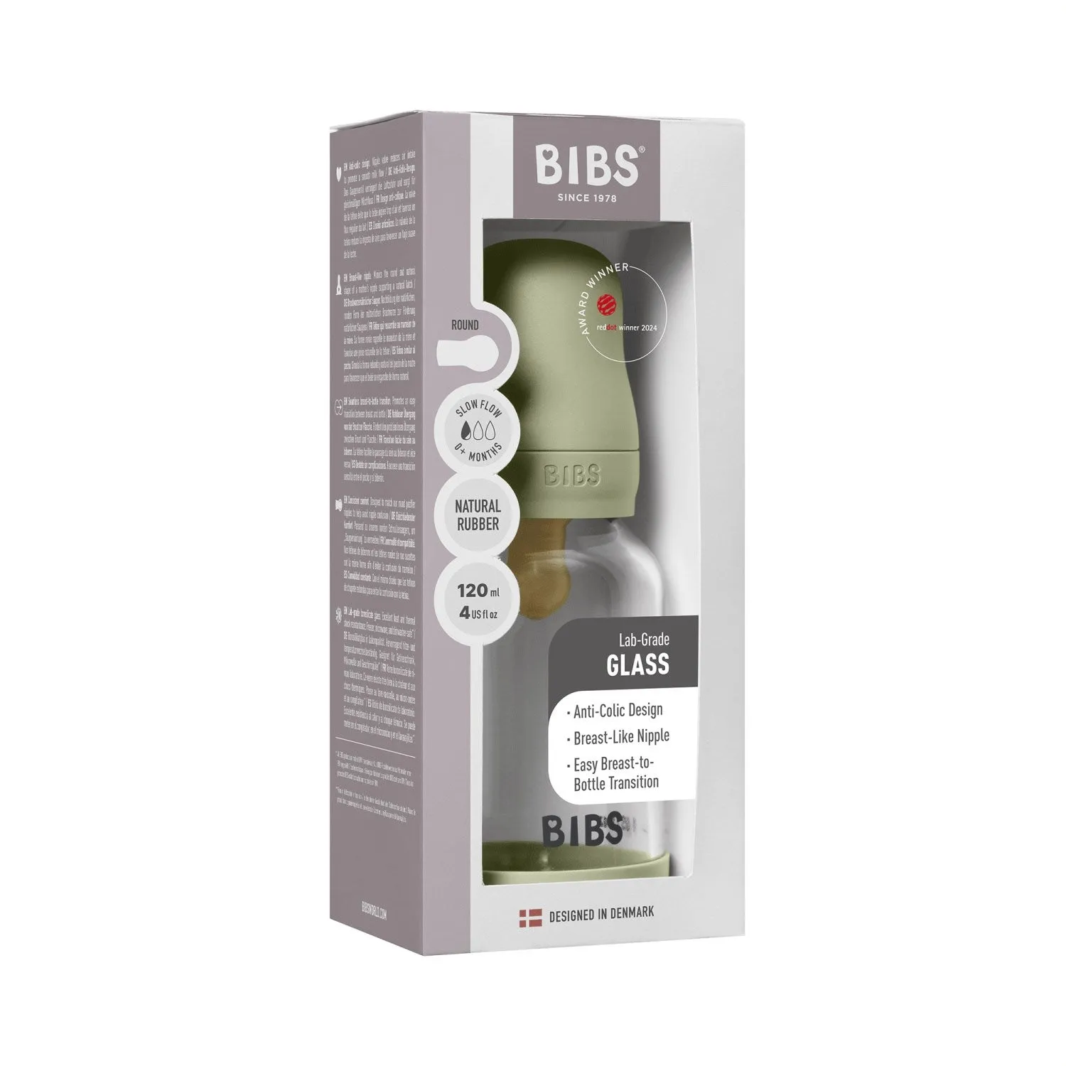 Bibs Sage Glass Baby Bottle Round Latex Slow Flow