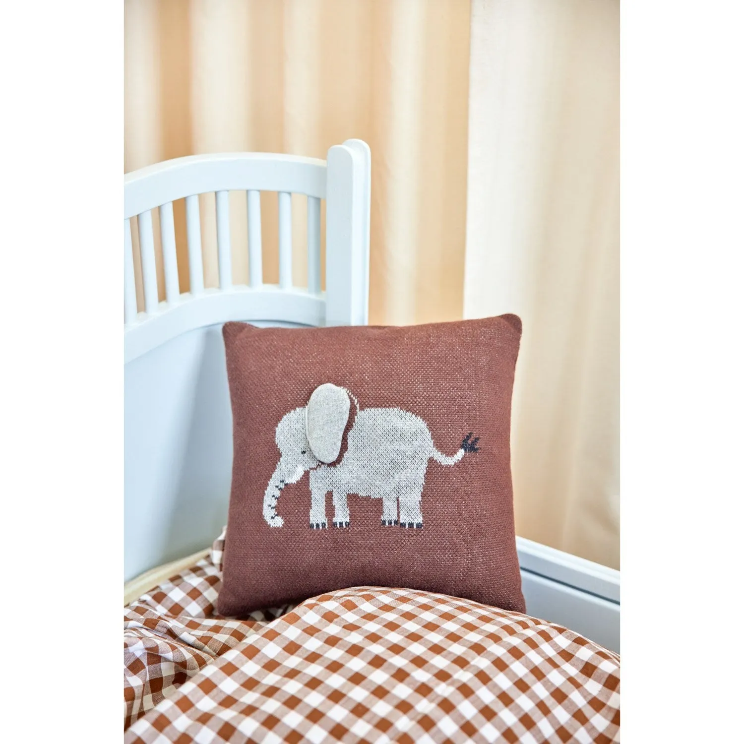 Rice Kids Elephant Cushion With 3D Details And Filler - Chocolate Brown - Small