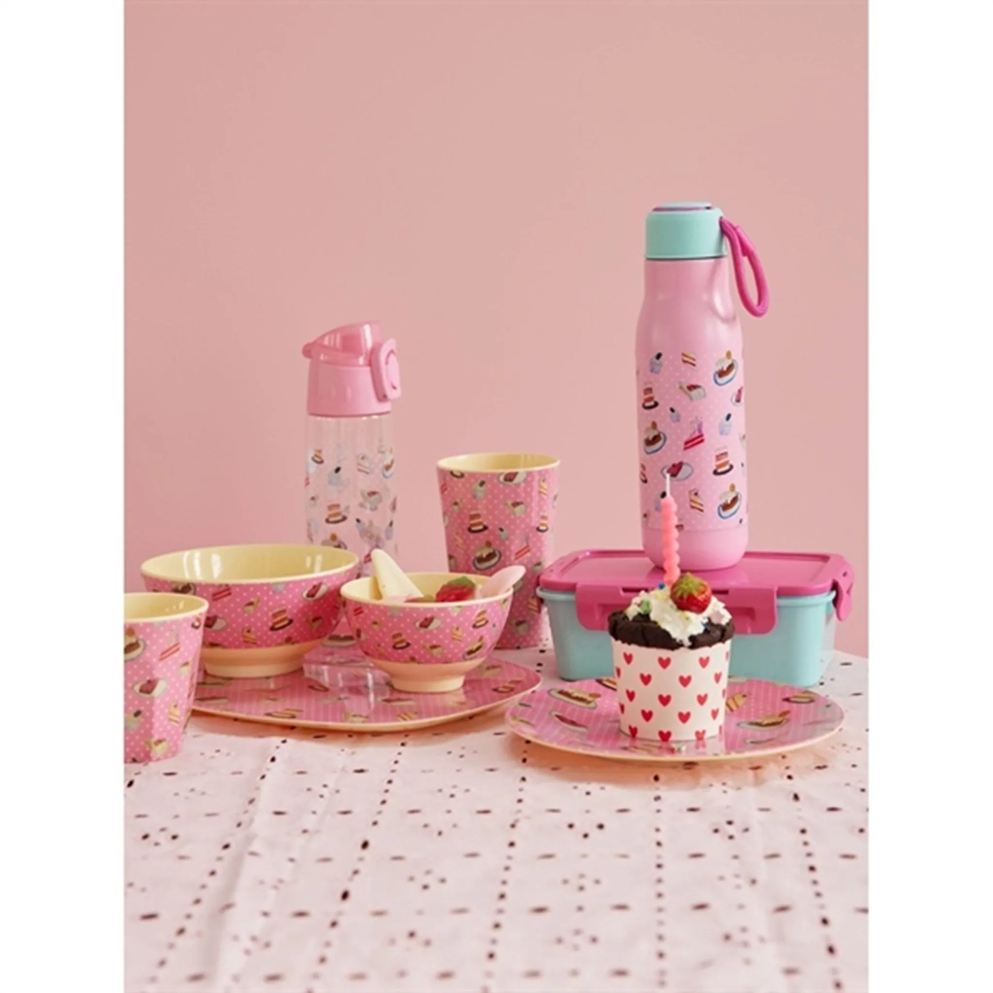 RICE Pink/Mint Lunchbox with 3 Inserts