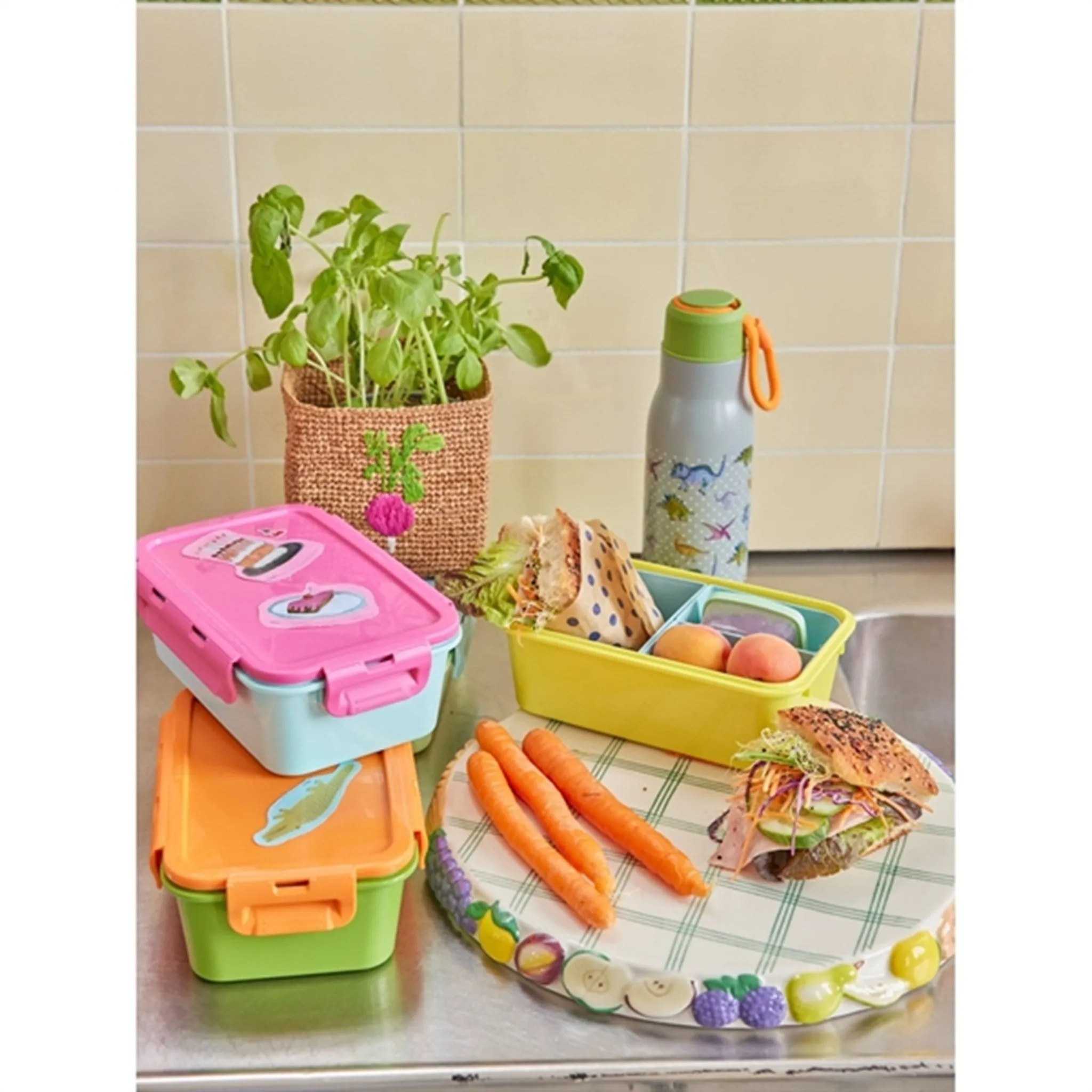 RICE Pink/Mint Lunchbox with 3 Inserts