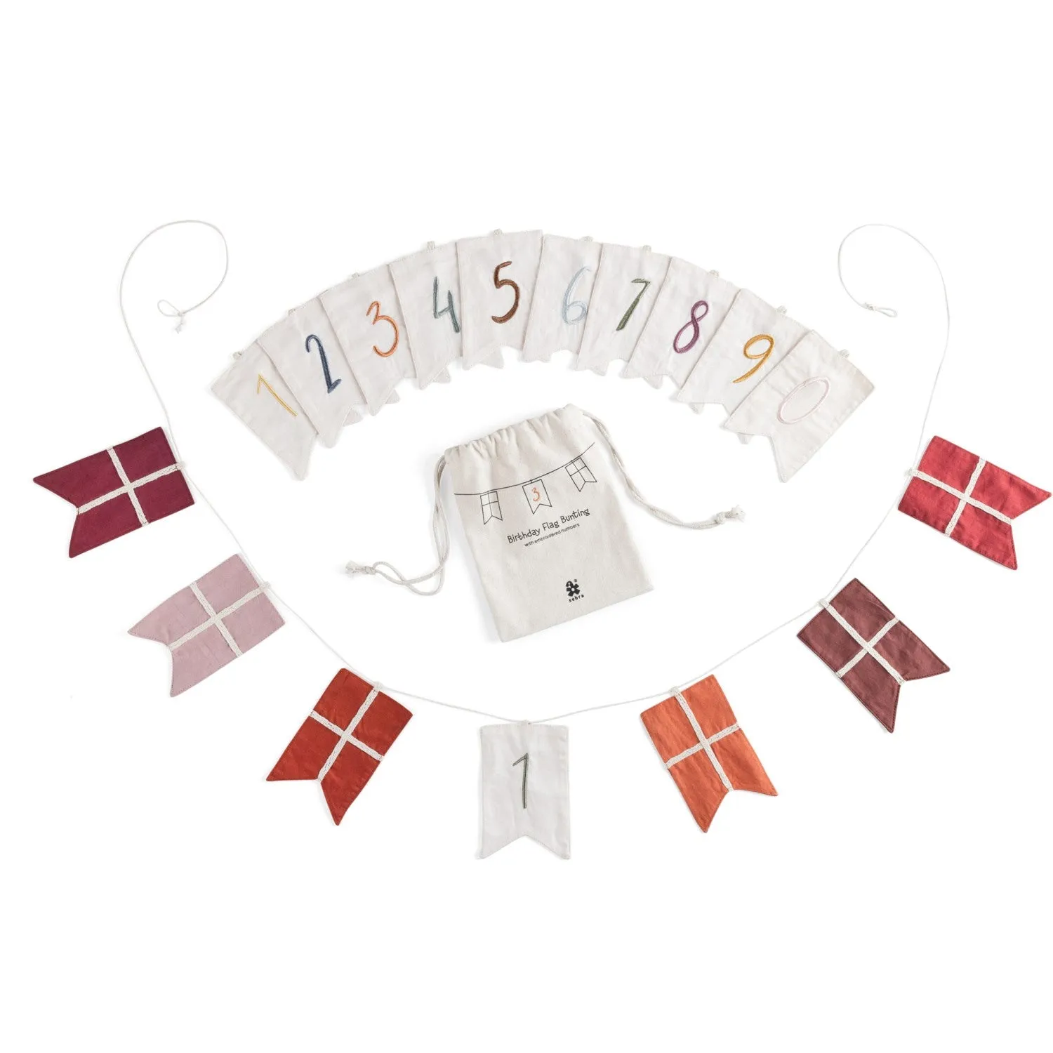 Sebra Red Birthday Bunting, Numbers 0-9, Organic Cotton