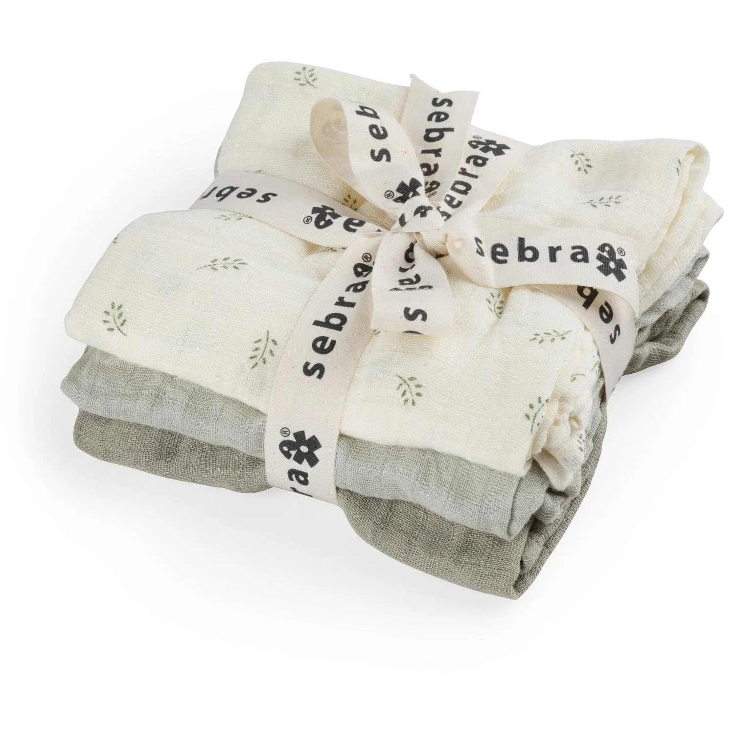 Sebra Sophora Leaves /Mist Green Muslin Cloths 3-Pack