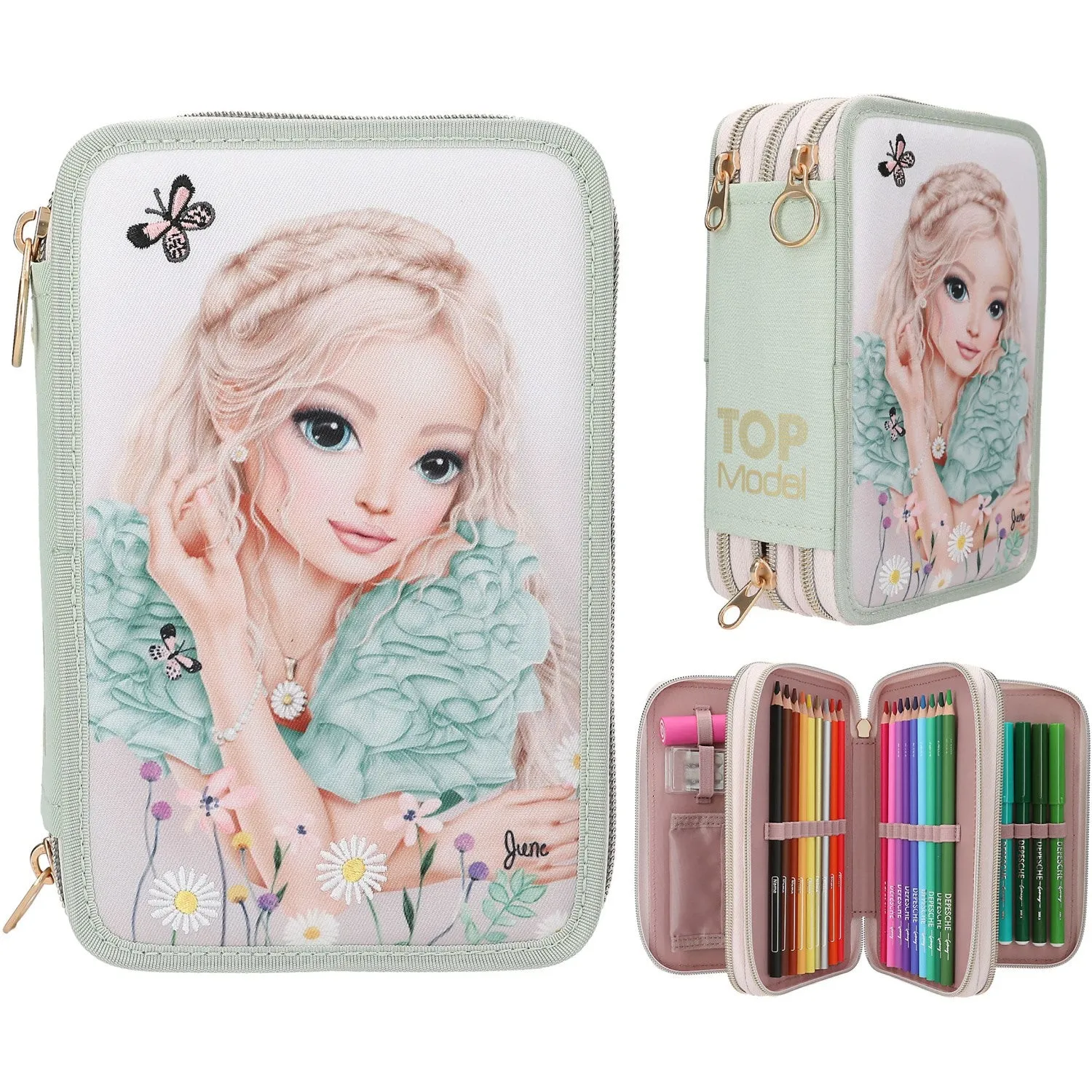 TOPModel Summer Feeling Triple Pencil Case With Embroidery